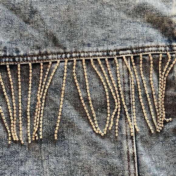 Blue Jean jacket faux diamond fringe detailing size M - Picture 13 of 14